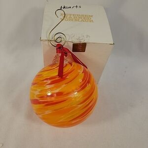 Petersen Harned Von Maur, Handpainted Orange And Yellow Glass Ornament.